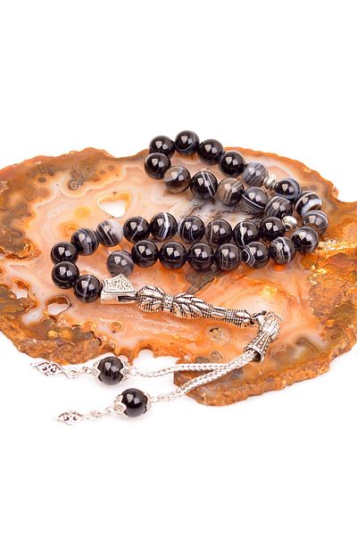 Taş Sandığı Black Moire Agate Stone Rosary (8 mm)