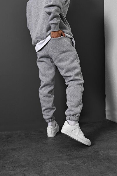 Slatra Men's Gray Basic Elastic Leg Sweatpants