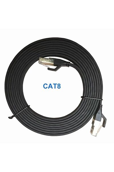 Choice كابل إيثرنت Cat8 أسود بطول 2 متر، كابل شبكة محلية مسطح عالي السرعة RJ45 40 جيجابت في الثانية 2000 ميجا هرتز لمسار الشبكات المنزلية