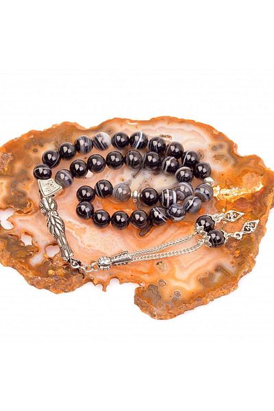 Taş Sandığı Black Moire Agate Stone Rosary (8 mm)