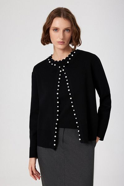 Mısırlı Cardigan de damă cu perle negre
