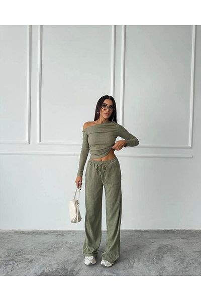 Ecenin Favorileri Μπλούζα Παντελόνι Off-the-Shoulder Γυναικείο Σετ δύο τεμαχίων