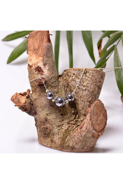 Taş Sandığı Terahertz Stone Silver Necklace - Three Balls