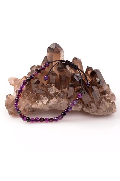 Taş Sandığı Purple Agate Stone Macrame Bracelet - Adjustable