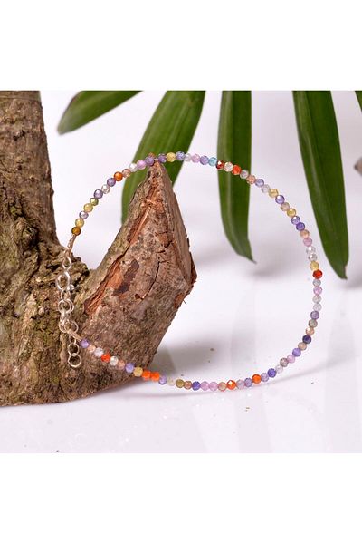 Taş Sandığı Zircon Stone Silver Bracelet - 2mm Mixed Color