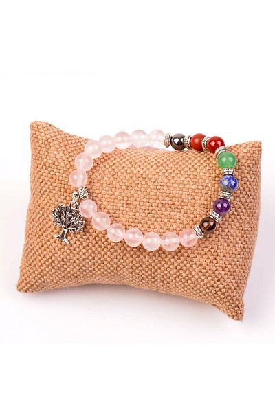 Taş Sandığı 8 Mm Pink Quartz Stone Chakra Bracelet