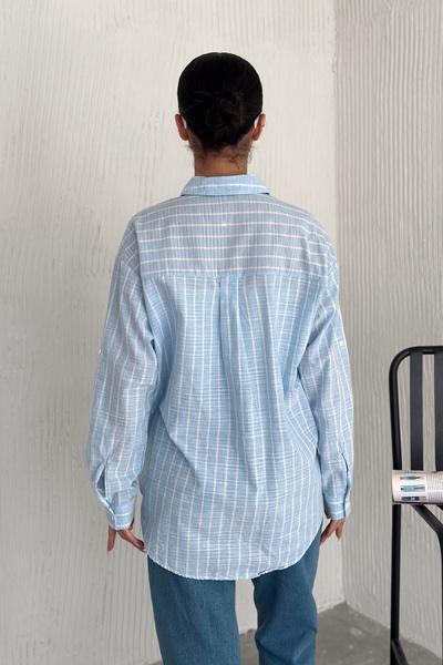 FEMELLE Women's Light Blue Striped 100% Cotton Oversize Shirt (Buy Size 1 Small)