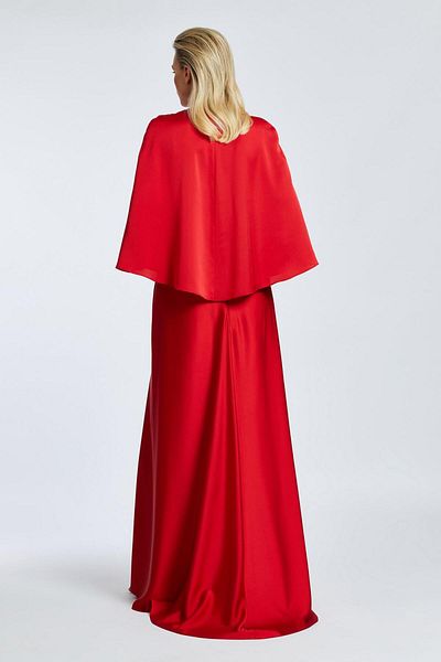 Kenzel Satin Long Evening Dress with Cape Sweetheart Neckline Slit - 2010