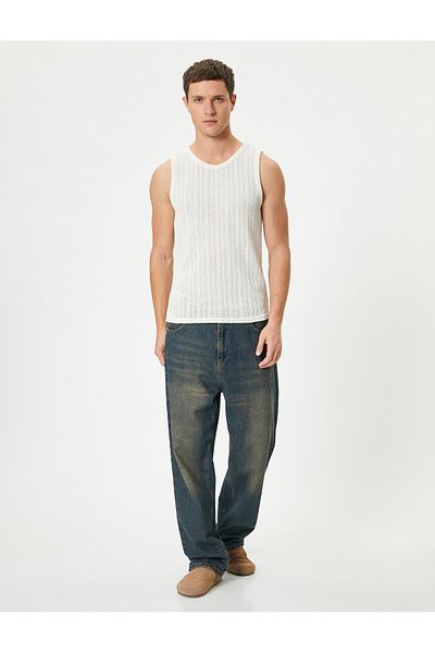 Koton Ärmelloses strukturiertes Tanktop mit Rundhalsausschnitt