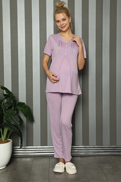 ERDENİZ TEKSTİL Hamile/Lohusa Kısa Kollu Düğmeli Kadın Pijama Takımı
