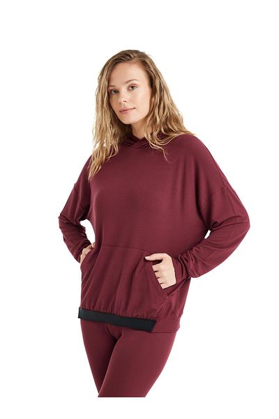 Blackspade Set de pijamale de damă din bumbac burgundă cu glugă cu mânecă lungă - C0T4N6O15-42