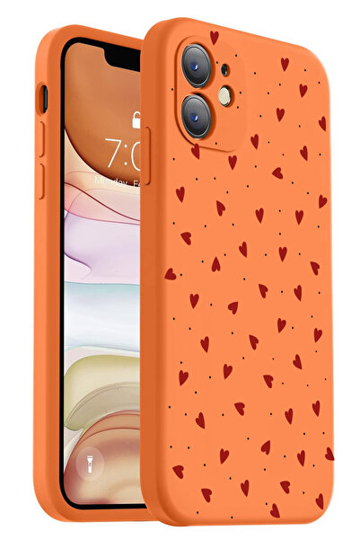 Caseji iPhone 11 Uyumlu İçi Kadifeli Özel Baskılı Renkli Kalp Tasarımlı Baskı...