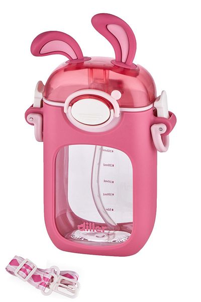 Vagonlife Tongues 400 ml Tritan Children's Water Bottle with Straw and Neck Strap-Cleaning Brush Gift-Ffd