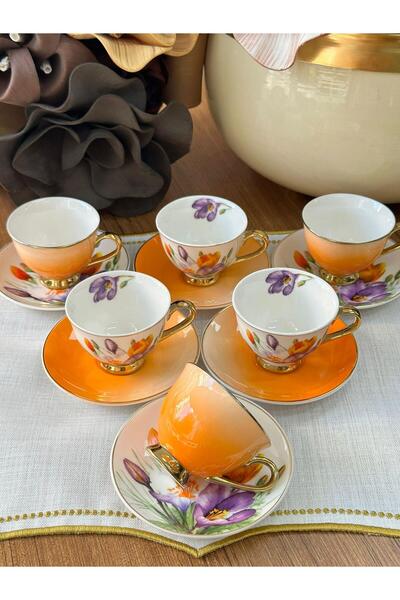 MD MİMOZA DEKOR Türk Kahve Fincanı Arancia 6 Kişilik 12 Parça