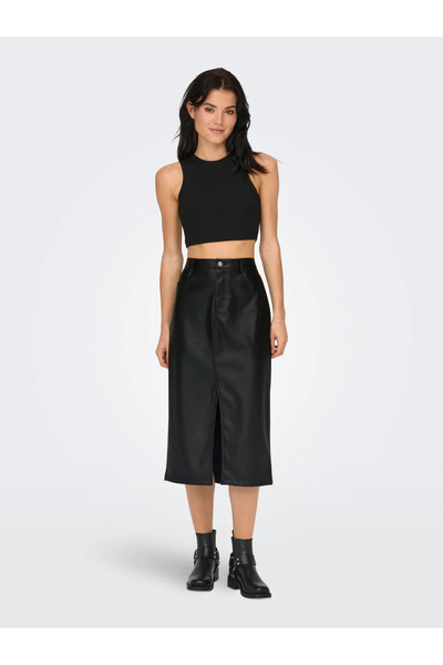 ONLY Onlkiri Hw Lo Slit Faux Lea Skirt C Only Faux Leather Long Skirt