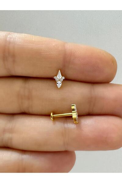 Arescollection 1 adet G23 TİTANİUM ( titanyum) zirkon taşlı tragus kıkırdak  conch flat  helix lobe uyumlu piercing