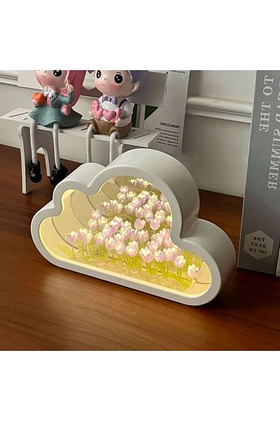 Choice PURPLE Handmade DIY Tulip Flower Sea Night Atmosphere Lamp Clouds Tulip Lamp LED Night Light Mirror