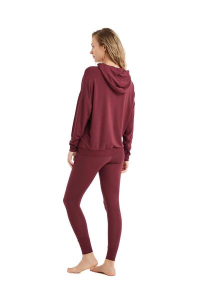 Blackspade Kadın Uzun Kol Taytlı Kapüşonlu Bordo Pamuk Pijama Takım C0T4N6O15-42