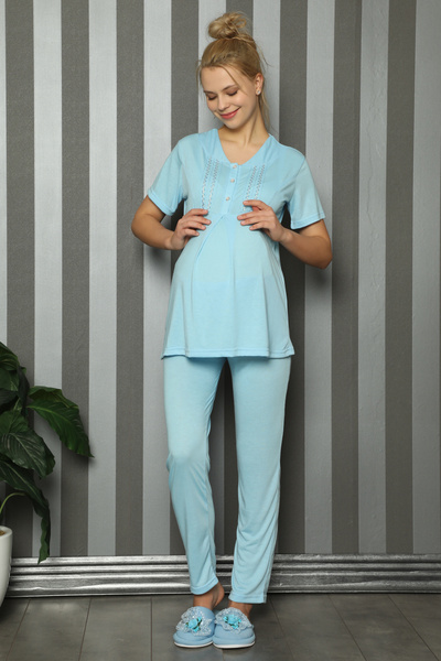 ERDENİZ TEKSTİL Hamile/Lohusa Kısa Kollu Düğmeli Kadın Pijama Takımı