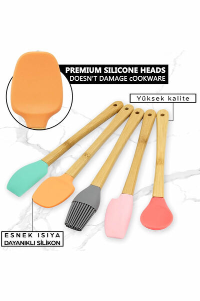 ARVALE Set of 5 Silicone Brush Scraper Spatula Cutter Spoon | Silicone Spatula Set