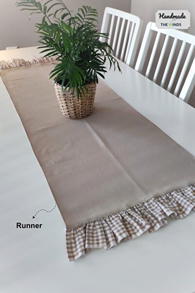 THE WINDS Yeni Bej Runner, Fırfırlı, 38x110 Cm Salon, Balkon, Bahçe Servis Se...