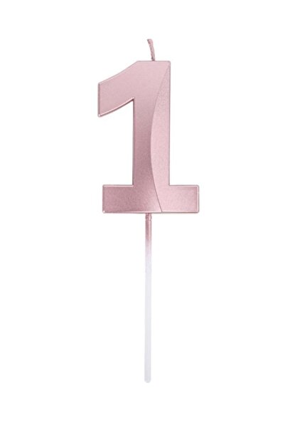 PARTİ AŞKI 1 Yaş Rose Gold Renk Rakam Mum - Doğum Günü Pasta Mumu - Cupcake Mumu