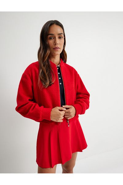 Koton Jachetă crop bomber cu fermoar cu gât rotund texturat