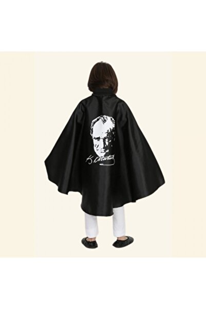 Elsa Kostüm Çocuk Siyah Atatürk Baskılı Pelerin Özel Günler Için Unisex Anı K...