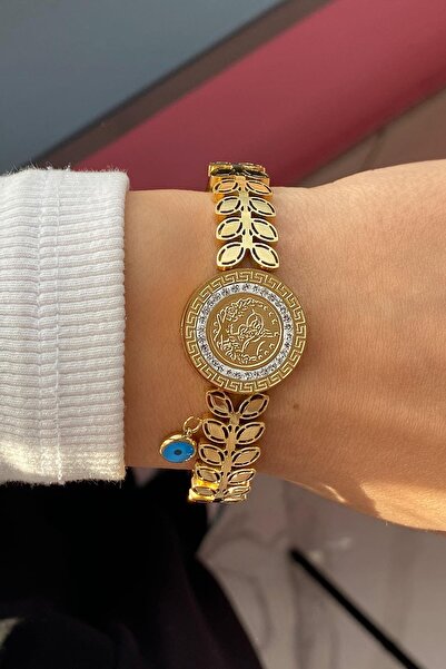 TAKIŞTIR Altın Renk Tuğra Figürlü Çelik Kelepçe Bileklik