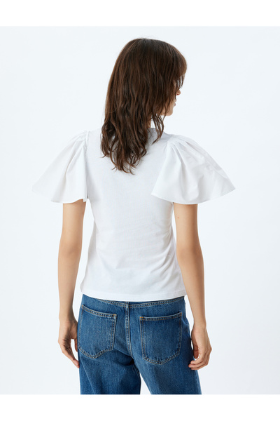 Koton Tricou pufos cu volane din bumbac - mânecă cu balon, decolteu