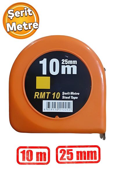 Badem10 Bandă de măsurare (10 METRI X 25 MM) Bandă de măsurare pentru măsurarea dimensiunilor din metal dur, acoperită cu plastic