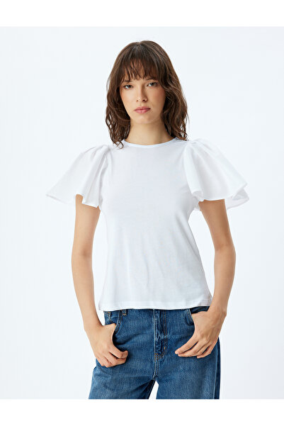 Koton Tricou pufos cu volane din bumbac - mânecă cu balon, decolteu