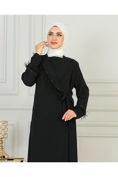 Nevayla Moda Μαύρο Ferace - Λεπτομέρεια από πέτρα και φούντα