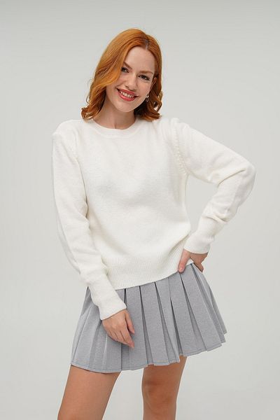 Modasultan Women's Ecru Basic Crew Neck Knitwear Sweater