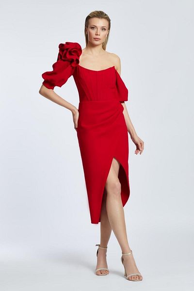 Kenzel Floral Print Off-Shoulder Midi Evening Dress - 2209