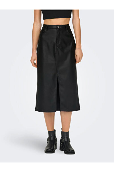 ONLY Onlkiri Hw Lo Slit Faux Lea Skirt C Only Faux Leather Long Skirt