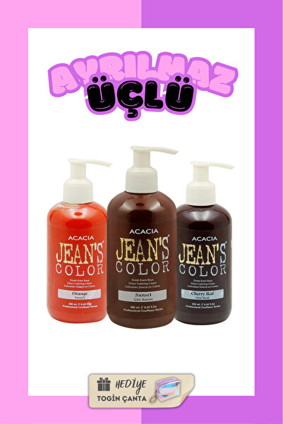Acacia Jeans Color Ayrılmaz Üçlü Boya Seti - Gün Batımı + Turuncu + Vişne Kız...