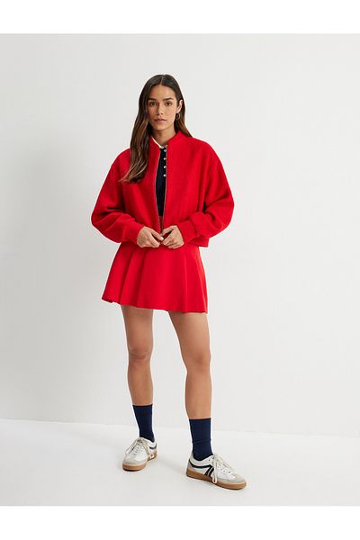 Koton Jachetă crop bomber cu fermoar cu gât rotund texturat