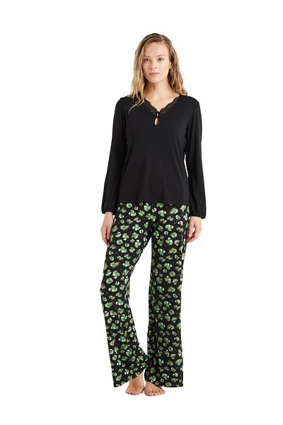 Blackspade Set pijama neagră cu mânecă lungă pentru femei - C7T0N5O06