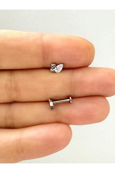 Arescollection 1 adet G23 TİTANİUM ( titanyum) zirkon taşlı tragus kıkırdak  ...