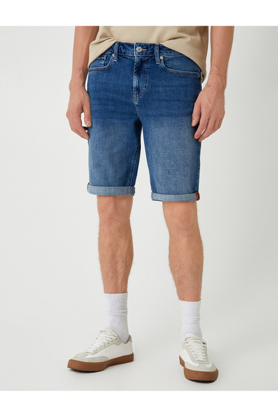 Koton Slim Fit Kot Şort Cep Detaylı Katlamalı Paça Pamuklu