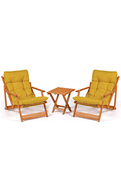 Meya Dekor Simona Grand Şezlong 2+1 Ahşap Bahçe Balkon Teras Mobilyası Katlan...