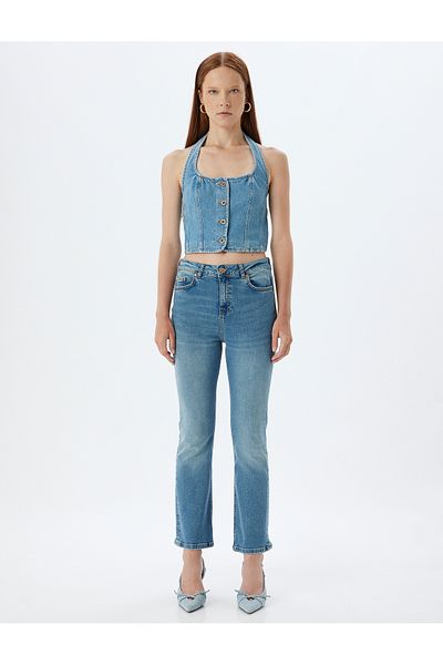 Koton Pantaloni spanioli din denim din bumbac cu nasturi - Blugi evazați