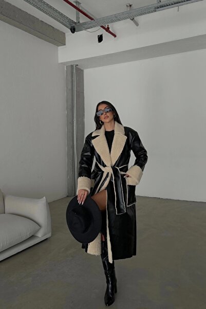 Eka Női fekete plüsskabát 0990-2694