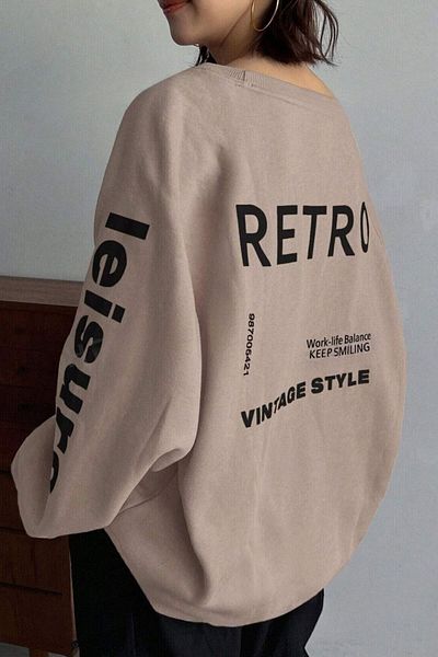 Know Bluza damska z 3-nitkowym wzorem z norek, z nadrukiem, z okrągłym dekoltem i rękawami typu raglan, w stylu retro, z tyłu i z rękawami w rozmiarze oversize