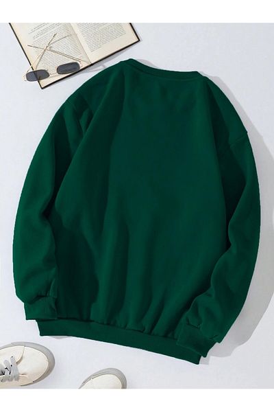 SOFTWAY Σκούρο πράσινο Unisex Oversize Crew Neck Basic Adventure Sweatshirt