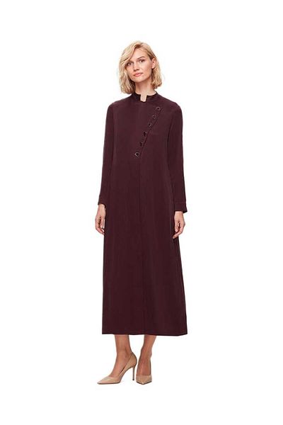 MISS DALIDA Burgundy Colored Buttoned Cupro Dress T25K-4001