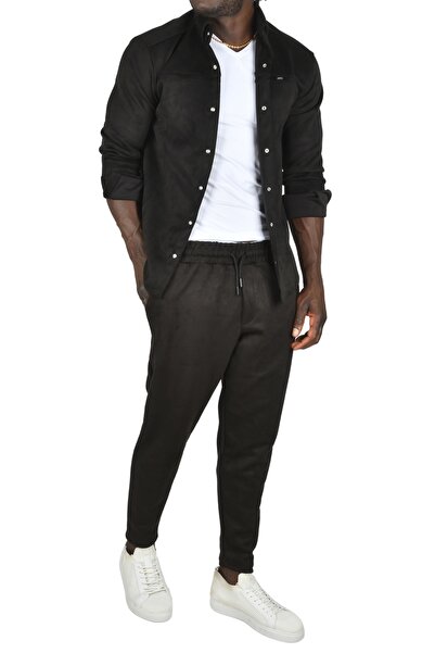 DeepSEA Μαύρο Suede Slim Fit πουκάμισο - Lycra, Snap Fastener, Αντιτσαλακωτικ...