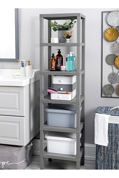 Bayev Shelf 6 Katlı Düzenleyici Raf Ünitesi Gri Kitaplık Banyo Rafı Mutfak Or...