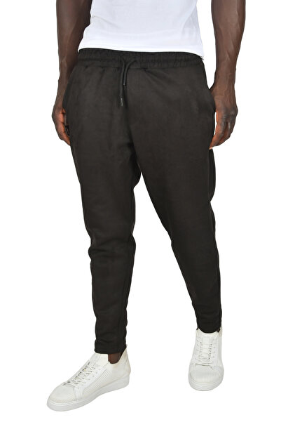 DeepSEA Ανδρικό μαύρο ελαστικό κορδόνι μέσης από ύφασμα σουέτ χωρίς τσάκιση, χαλαρή εφαρμογή, στενό αθλητικό παντελόνι